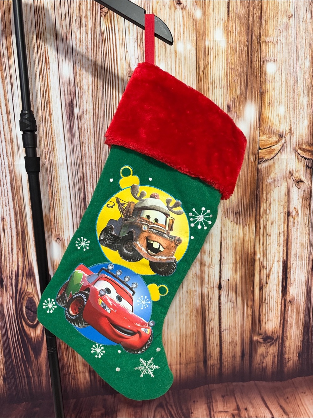 Disney Cars Green and Red Plush Holiday Stocking